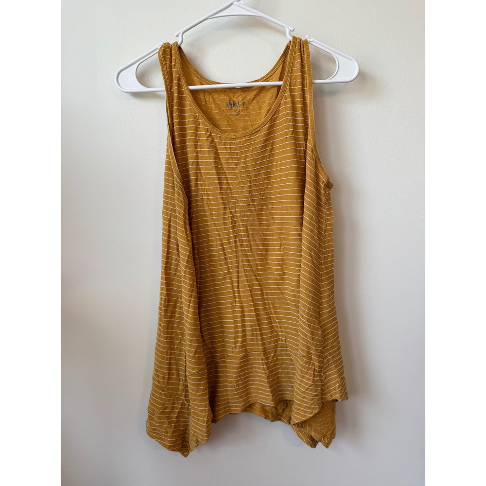 Style & Co Mustard Yellow Striped Handkerchief Hem Tank Top Small 0697